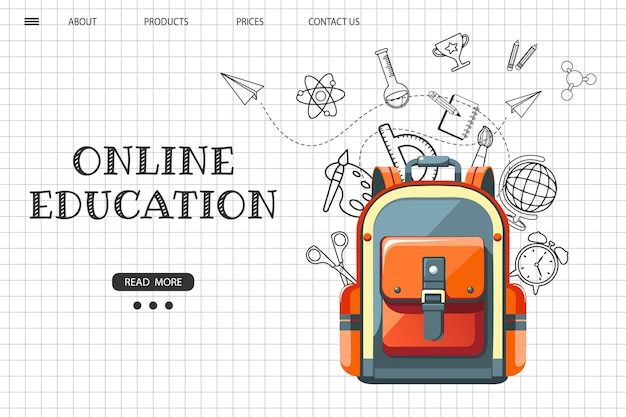 벡터 온라인 교육 웹사이트 템플릿 elearning 배너 다양한 과학 아이콘이 있는 학교 배