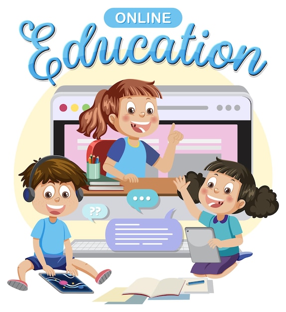 Vector online education with cartoon character