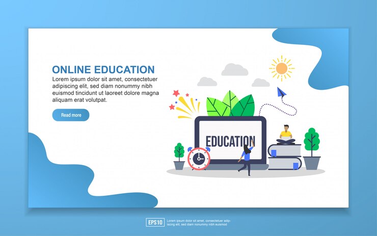 online education with tiny people character landing page