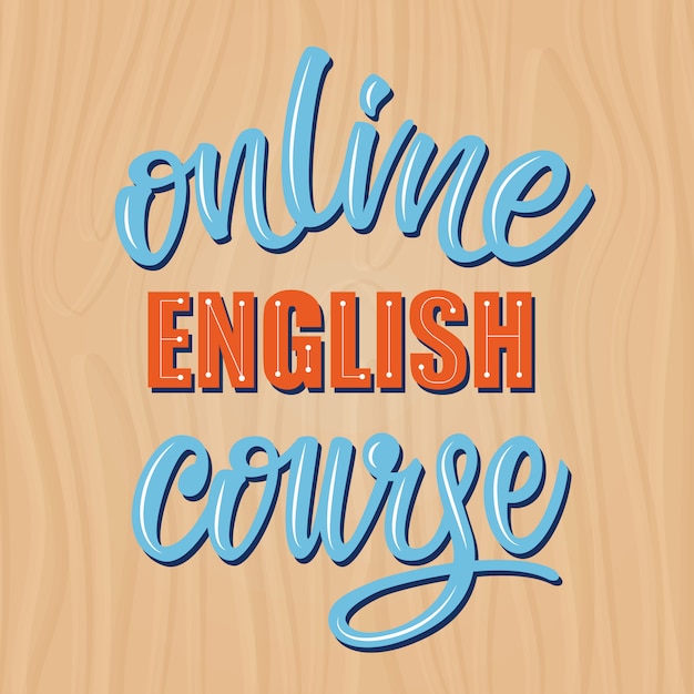 Vector online english course lettering banner design.