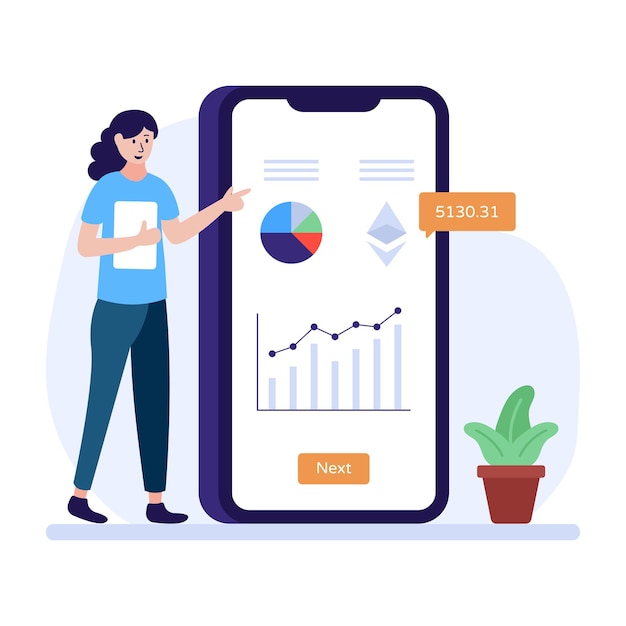 Online ethereum price chart flat illustration