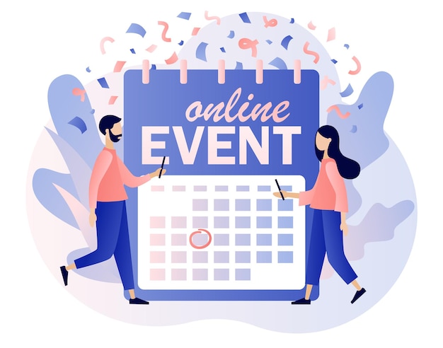 Vettore eventi online programmati in calendario festa aziendale incontro amici e colleghi