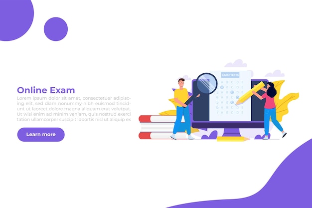 온라인 시험 또는 테스트 Elerning Internet Quiz 온라인 교육 시험 답안지 개념 벡터 그림