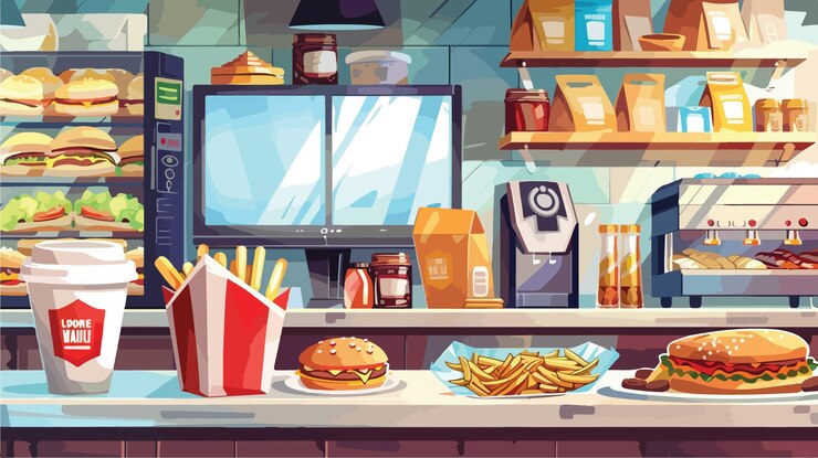 Vector online fast food ordering concept with delivery car vector illustration