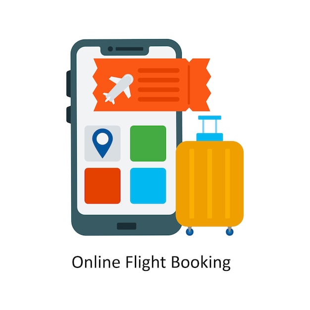 Vector online flight booking concept flat icon style illustration