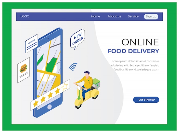 Online food delivery website isometric