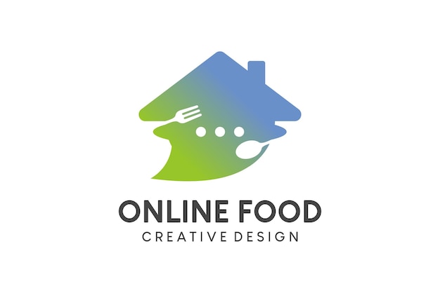 집 형태의 채팅 주문 아이콘 개념이 있는 음식 주문 로고의 온라인 음식 로고 디자인 벡터 그림
