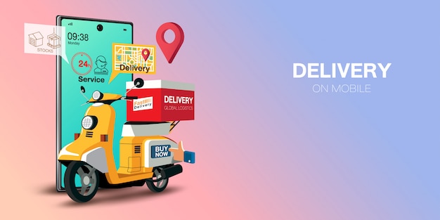 Online food order by scooter on mobile