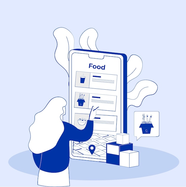 Online food ordering lijn kunst vector illustratie