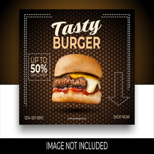 Modello di banner di promozione hamburger gustoso cibo online per post sui social media