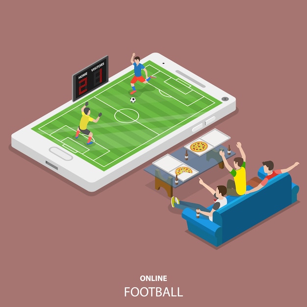 Online football flat isometric   concept