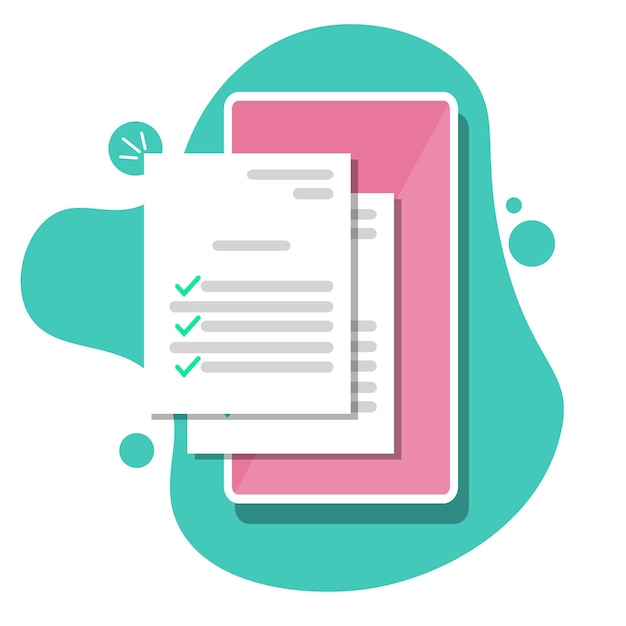 Online form with document checklist on mobile phone. checkboxes on smartphone screen. modern website concept, flat design illustration.