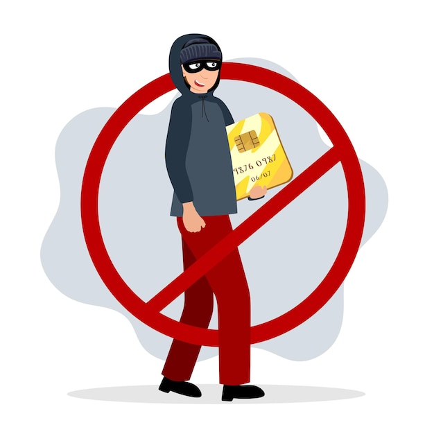 Online fraud Cyber thief steals money credit card details Flat vector cartoon