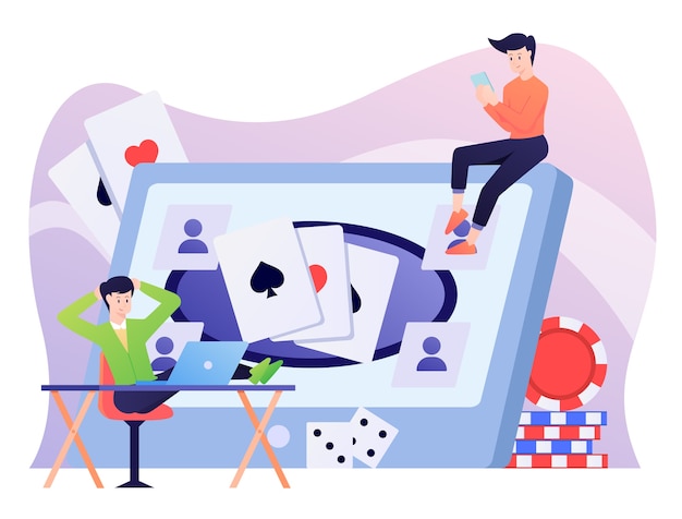 Online gambling  illustration, playing poker and domino.