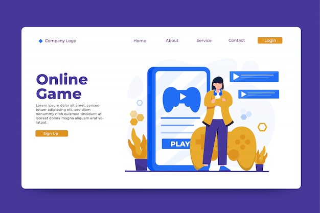 Vector online game concept landing page template