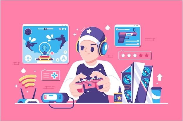 Vector online gaming concept illustration design