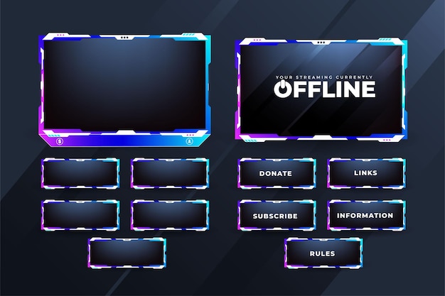 Online gaming overlay design with white and blue color shades streaming button decoration for gamers with an offline screen modern live stream overlay design element vector