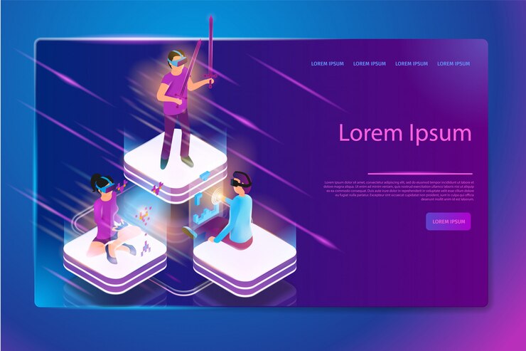 Vector online gaming in virtual reality vector web banner