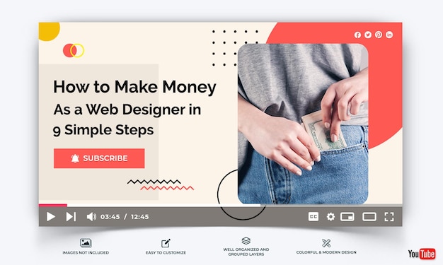 Vector online geldinkomsten youtube-miniatuursjabloon vector premium