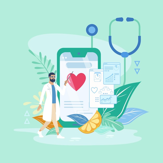 Online gezondheidszorg en medisch consult digitaal gezondheidsconcept arts met mobiele app met testresultaten