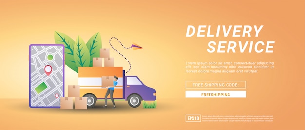 Online goederenbezorgdiensten. levering aan huis en op kantoor, gratis levering en snelle levering.