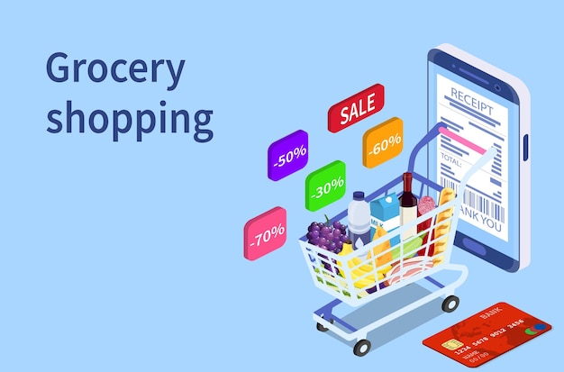 Online grocery shopping concept.