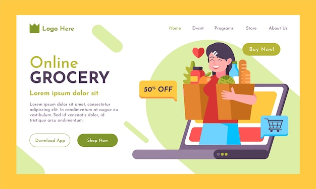 Vector online grocery store landing page