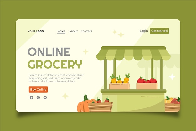 Vector online grocery store landing page