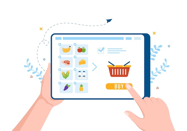 Online Grocery Store or Supermarket to Order Daily Necessities or Food via the App in Illustration