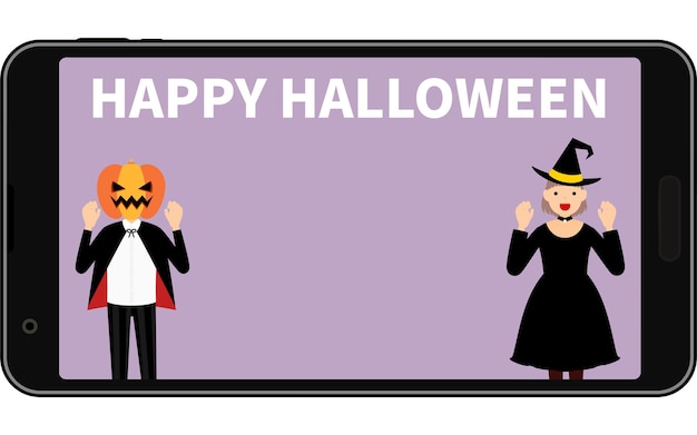 Online Halloween party jackolanterns and witches on your phone