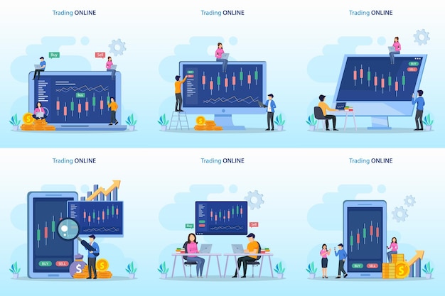 Online handelsconcept forex handelsstrategie investeren in aandelen platte vectorsjabloon