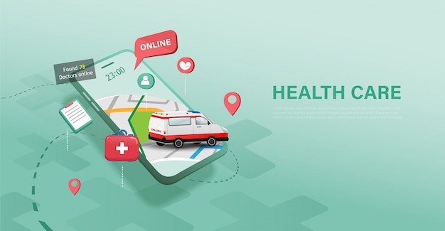 Vector online health care service on mobile concept. modern medical technology.