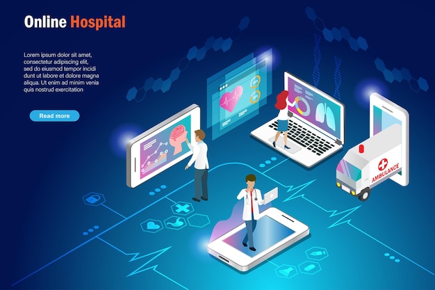 Vector online hospital medical and healthcare service on smart phone application virtual hospital doctor