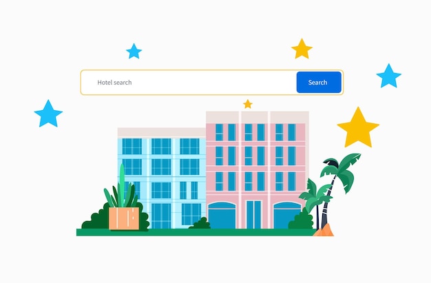 컴퓨터 앱으로 온라인 호텔 예약 아파트  서비스 개념 수평 터 일러스트