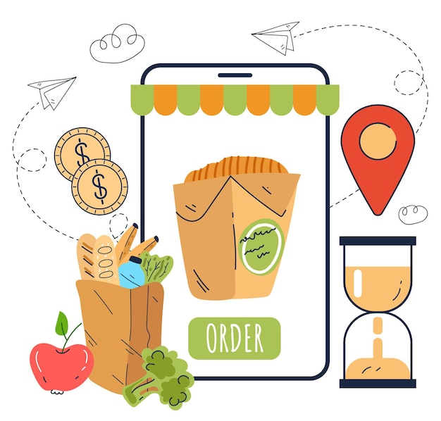 Online internet food grocery order delivery design element concept