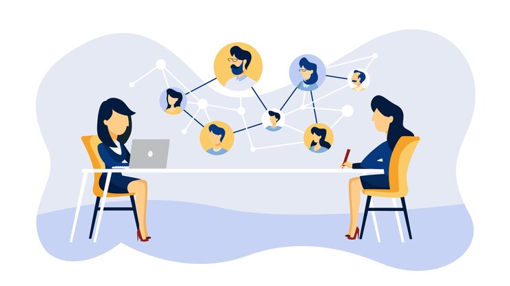 Vector online job interview. human resources manager looking for a job candidate in the internet. recruitment concept.   illustration