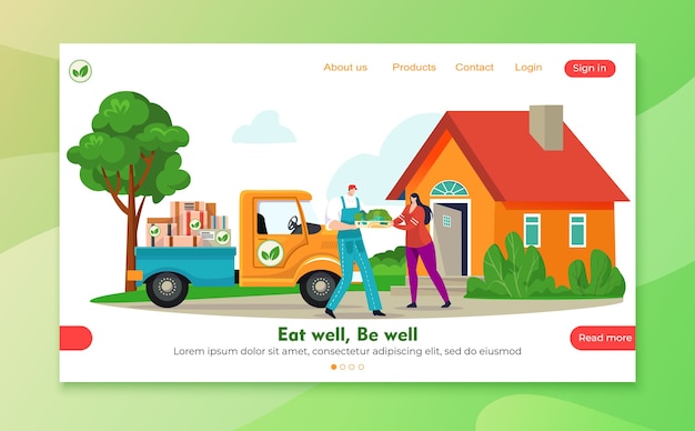 online landing grocery service for vegetable product illustration