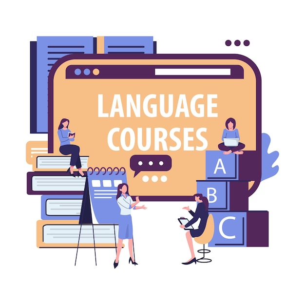 Vector online language course flat style illustration vector design