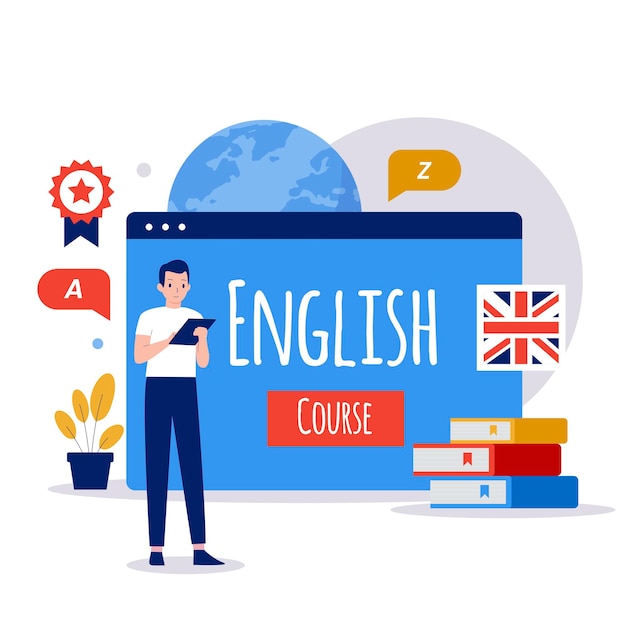 Vector online language course illustration design concept for websites landing pages and other