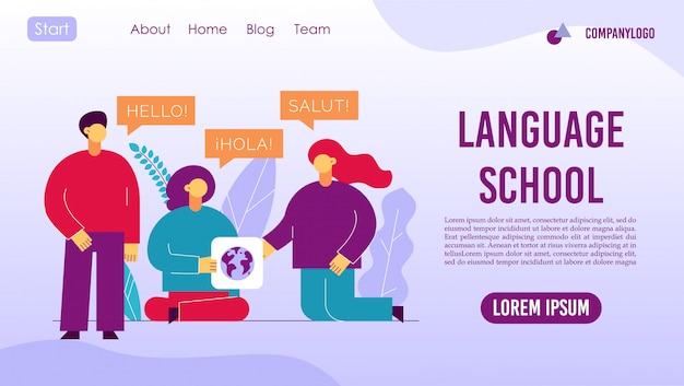 Vector online language school speaking club landing page