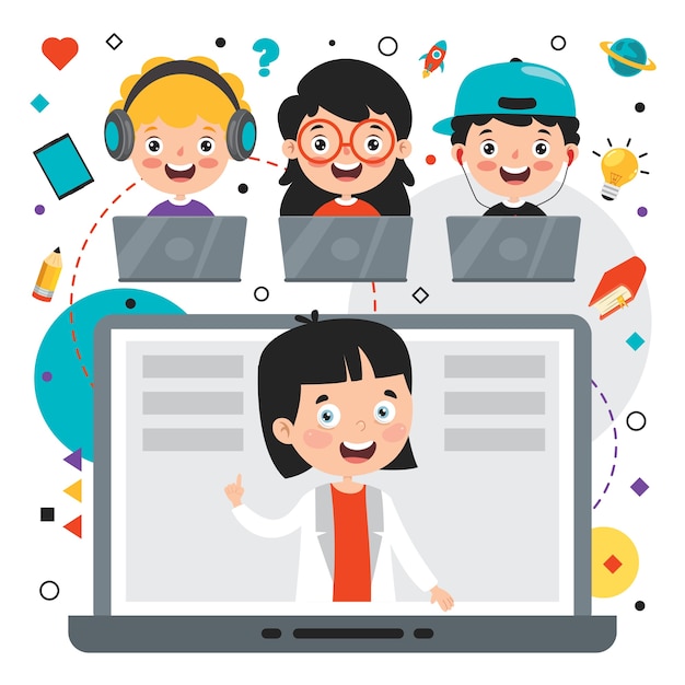 online learning concept with cartoon character