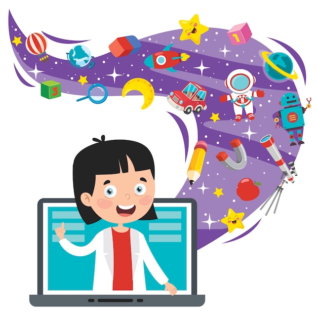 online learning concept with cartoon character