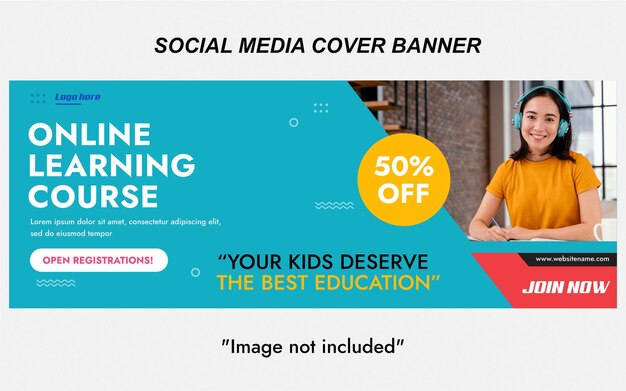 Online learning course social media Facebook cover banner template design vector.