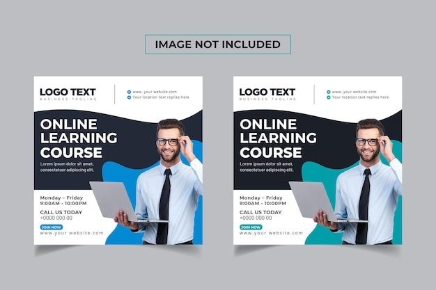 Vector online learning courses banner social media post template