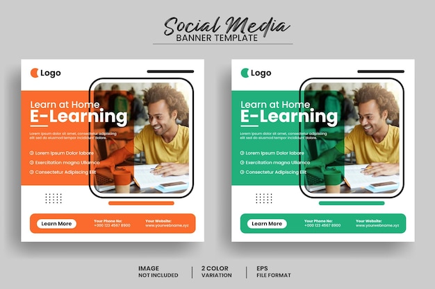 Vector online learning education social media post banner template or online education square banner