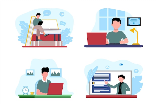 Online Learning Flat Design Illustration