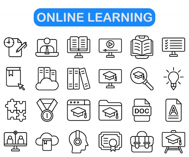 Набор иконок онлайн обучения