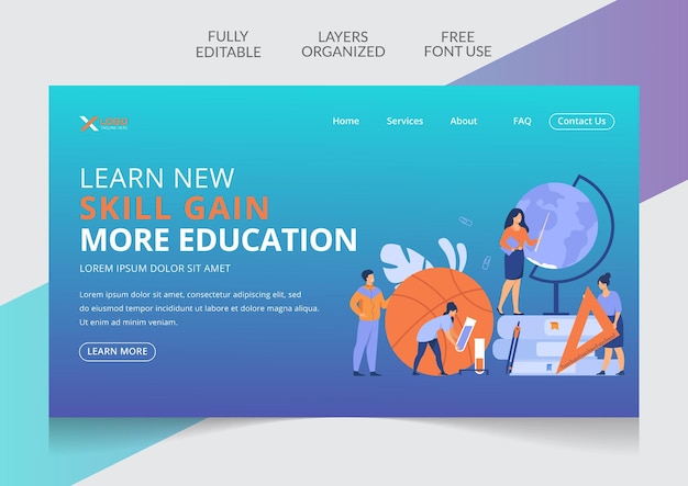 Online learning training isometric landing page editable template