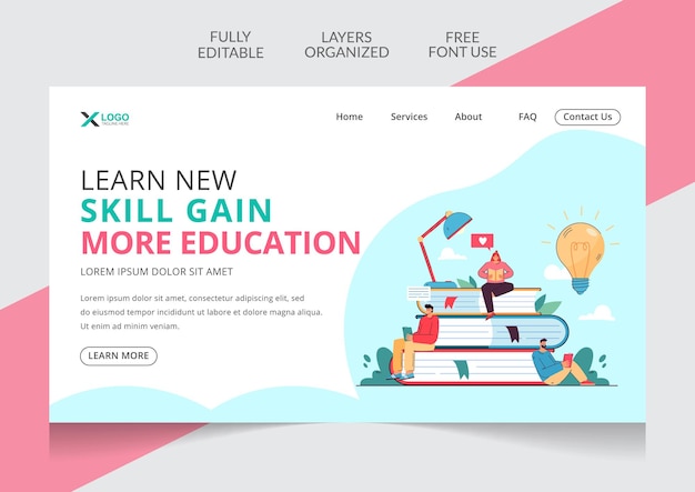 Online learning training isometric landing page editable template