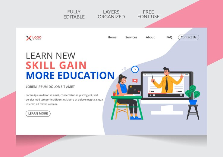 Vector online learning training isometric landing page editable template